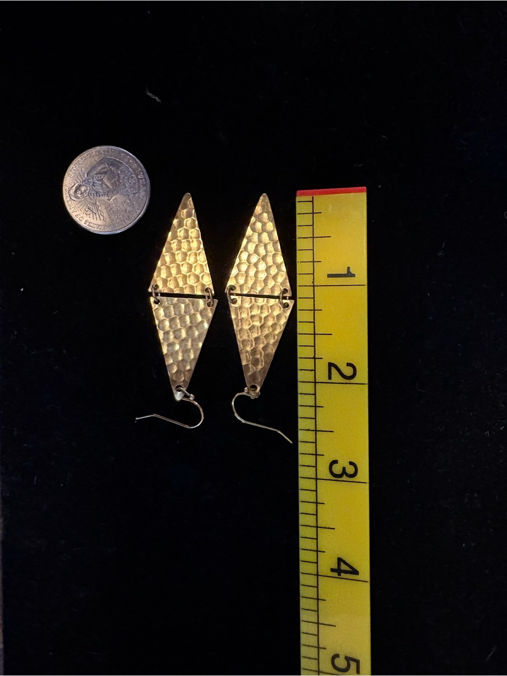 Hammered Geometric Drop Earrings in Gold — Lightweight (EUC) - Picture 4 of 4